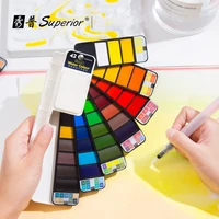 superior 18253342colors solid watercolor paint set with water brush pen portable water color pigment for drawing