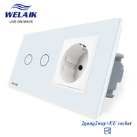 welaik eu 2frame 11000w aisle 2gang2way tempered glass panel stairs led light strip wall touch switch 16a power socket 220v