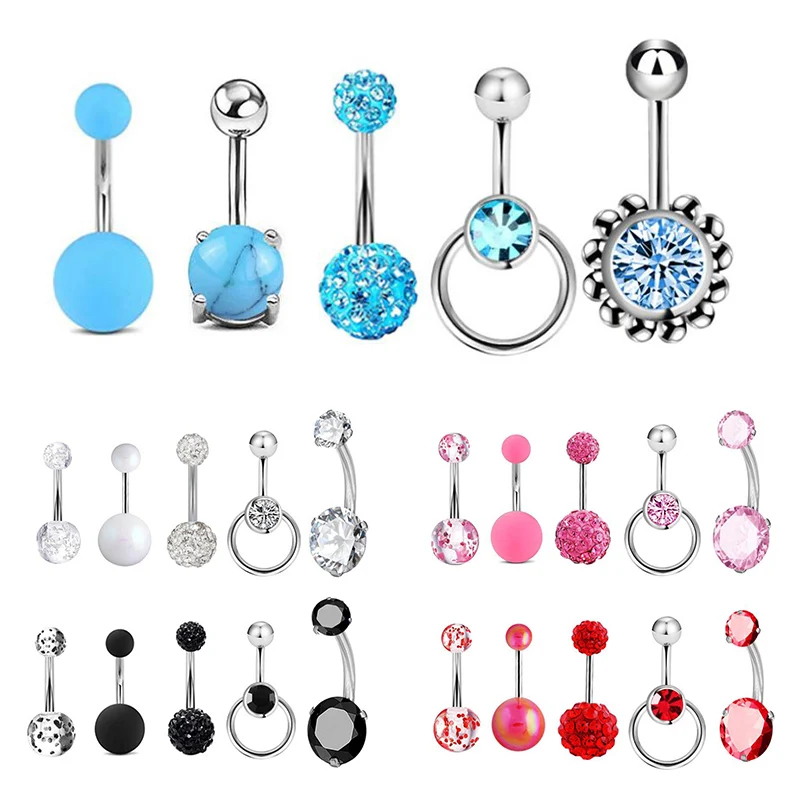 

5/6/7pcs/set Stainless Steel Navel Belly Button Rings Women Fashion Belly Button Ring Piercing Body Piercings Jewelry