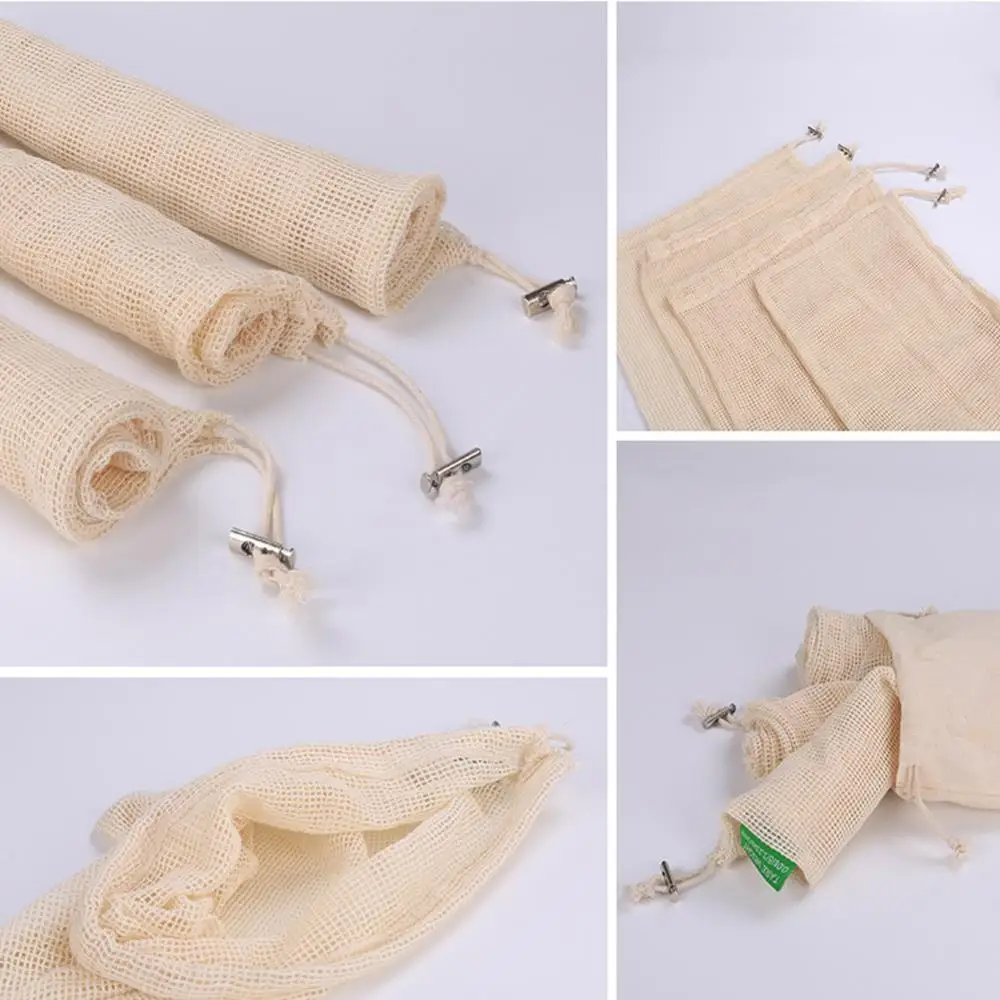 Многоразовые сумки для овощей Хлопковая сумка покупок Сетчатая Сумка на шнурке