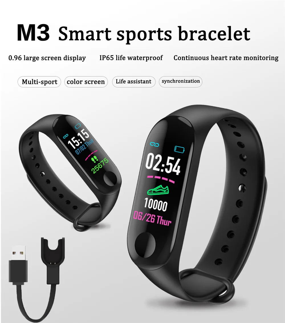 M3 Смарт часы браслет фитнес трекер пульсометр спортивный экран смарт