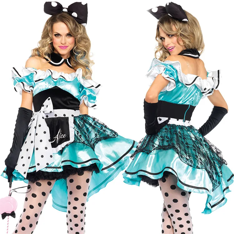 

Lolita Alice Wonderland Alice Anime Cosplay Costume For Girls Lolita Maid Role Play Maid Clothes Female Lolita Dress Lace Bow