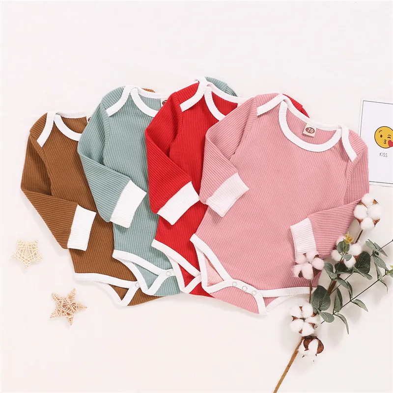 

Blotona Lovely Infant Baby Solid Color Ribbed Bodysuit Casual Round Neck Long-sleeved Triangle Wrapped Romper Jumpsuit HOT 0-18M