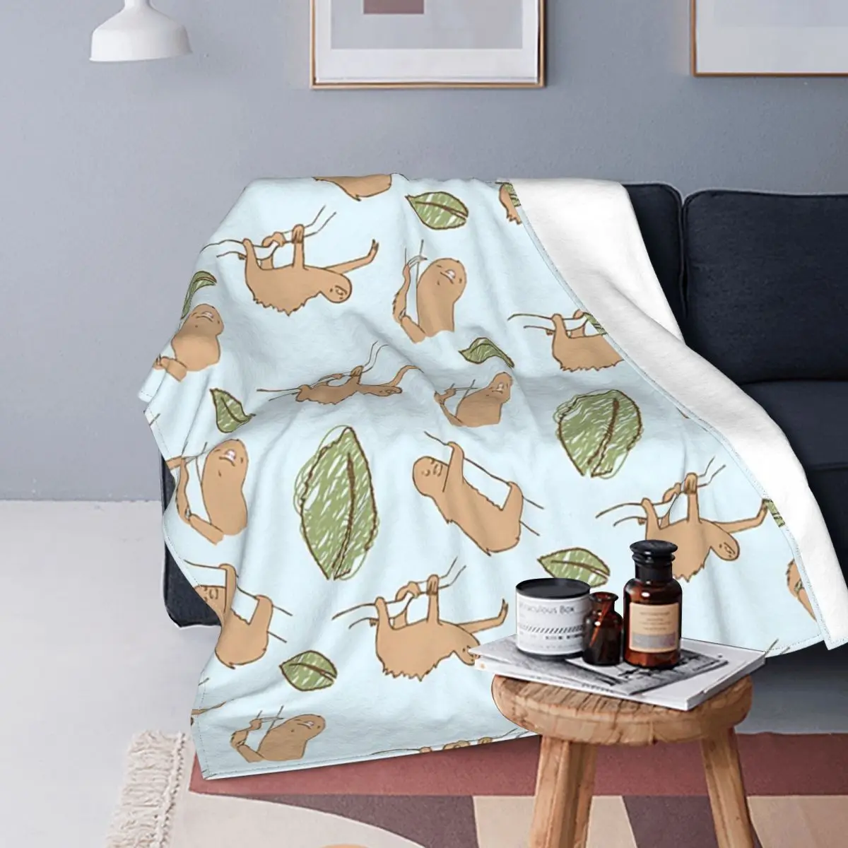 

Cute Sloth Patterns Blankets Flannel Printed Animal Breathable Lightweight Throw Blankets for Bed Bedroom Plush Thin Quilt