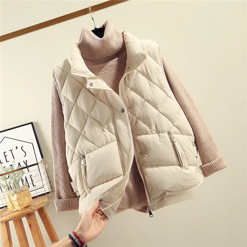 

2020 Autumn and Winter new Fashion down cotton Vest Women short Korean style stand-up collar all-match Female thick Vest Jacket