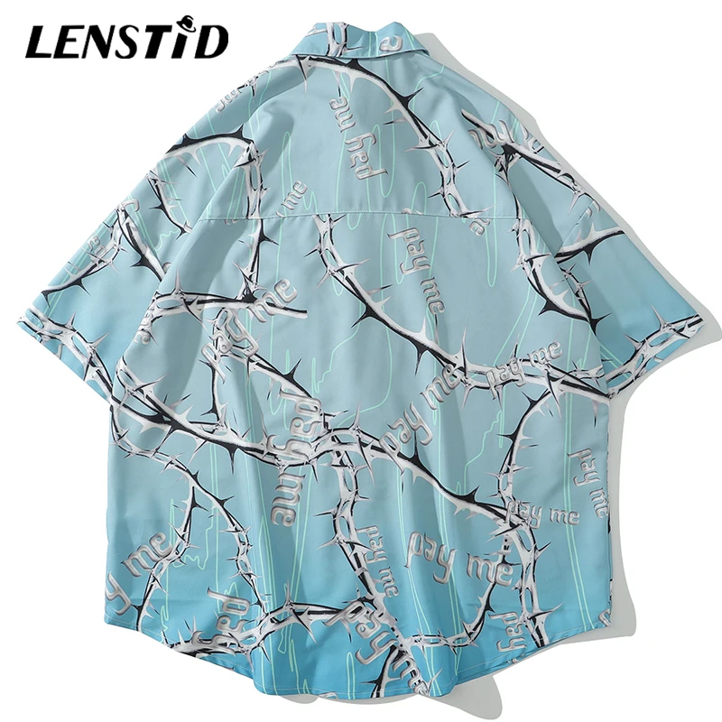 LENSTID Мужская гавайская рубашка с принтом в стиле хип-хоп уличная пляжная Harajuku