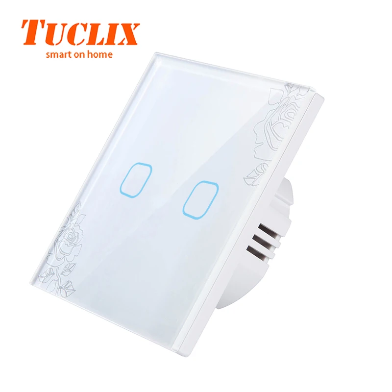 Универсальный настенный светильник TUCLIX EU/UK, 110-240 В, переключатель со стеклянной панелью, 2 комплекта, 1 способ, водонепроницаемый, с сенсорным управлением, белый - Цвет: EU-TS-02 Lace