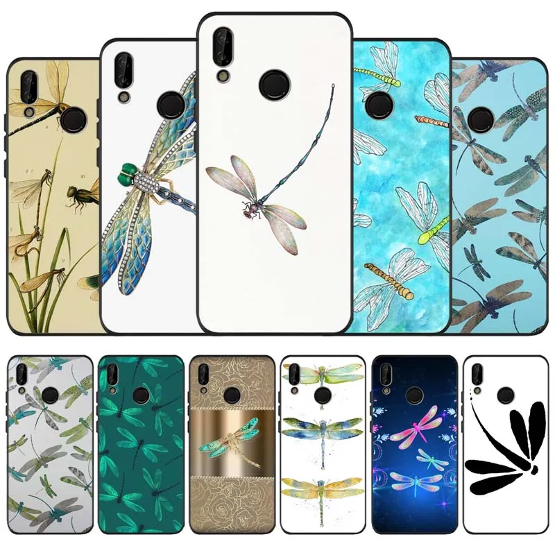 Красивый черный мягкий чехол со стрекозой для телефона Huawei P40 P30 P20 Mate 10 20 30 40 Pro lite