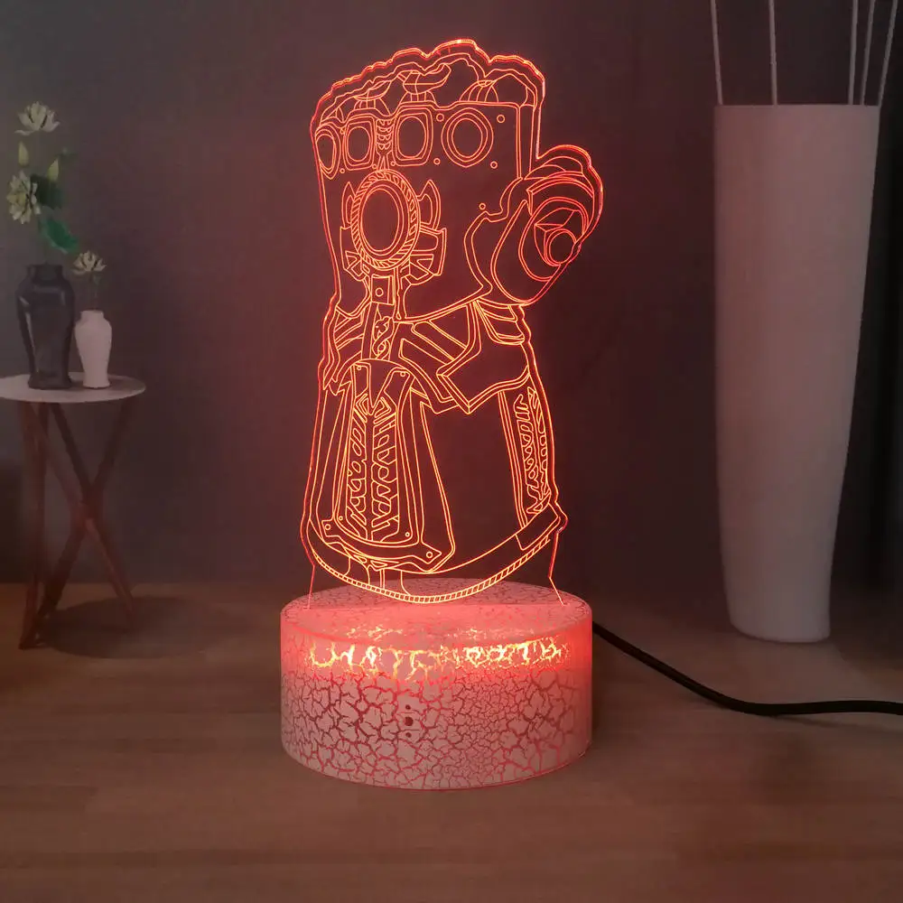 Thanos RGB 7 Красочный меняющийся светодиодный ночник Infinity Gauntlet Мстители 3D визуальная