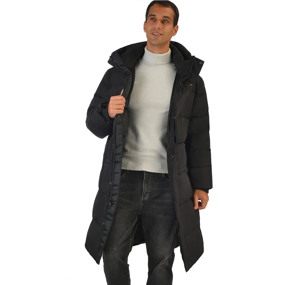 Mens Long Down Jacket Coat Winter Lesmart Warm Padded Thicken Hooded Windbreaker High Quality Down Parka Overcoat