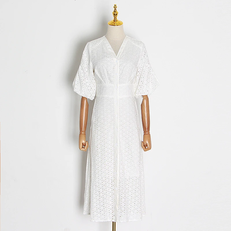 Женское винтажное ажурное платье VGH летнее трапециевидной формы с v образным