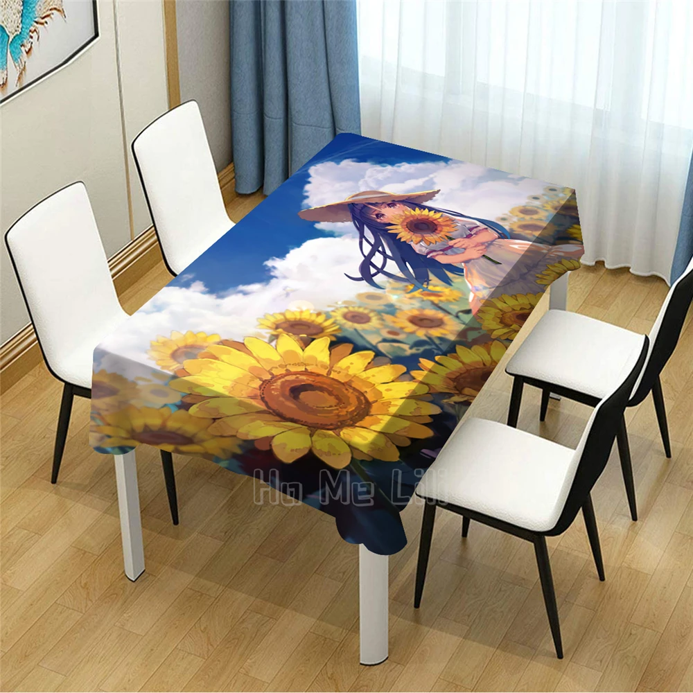 

Anime Sunflower Pattern Decor Tablecloth For Kitchen Dining Party Picnic Indoor Outdoor