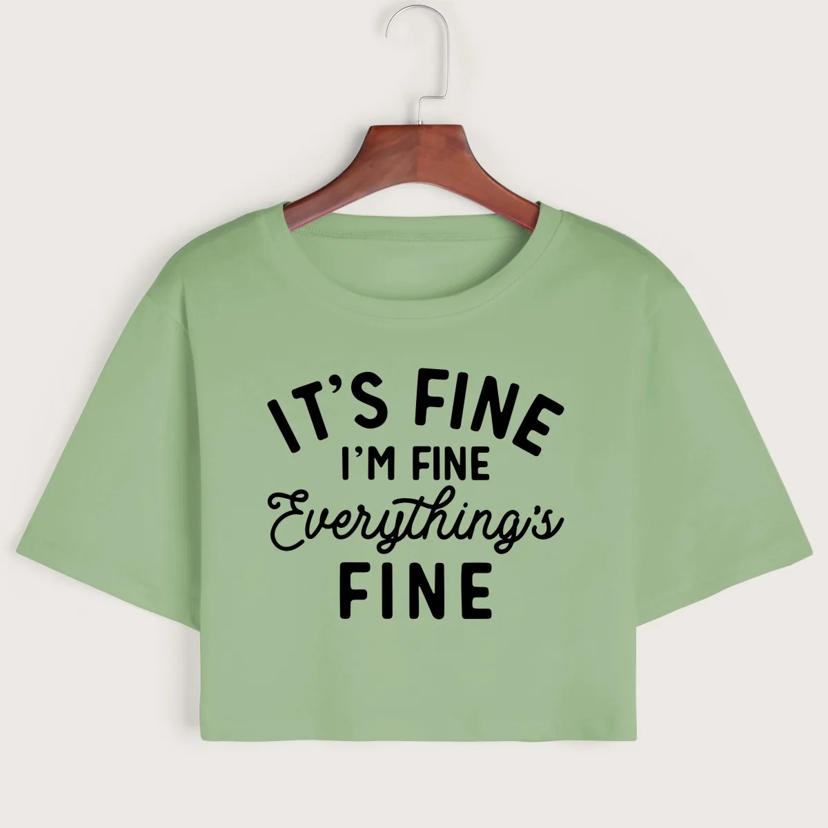 

It's Fine I'm Fine Women's Crop Shirt Cropped T-Shirt Crop Top Tee Summer Short Sleeve Cotton Tops Female Girls Graphic T-Shirts