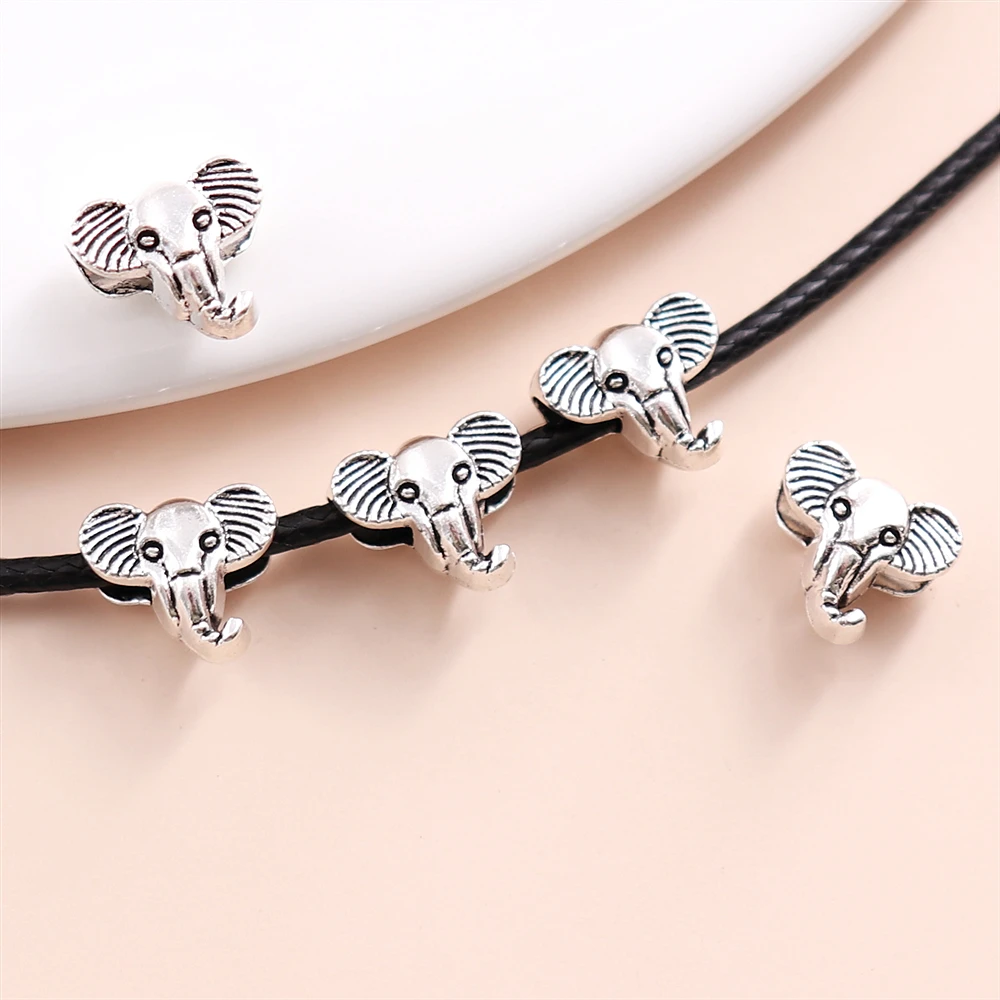 

10PCS Silver Plated Elephant Bead Accessories For Women's Pandora Style Charm Bracelet Necklace DIY Jewelry Making
