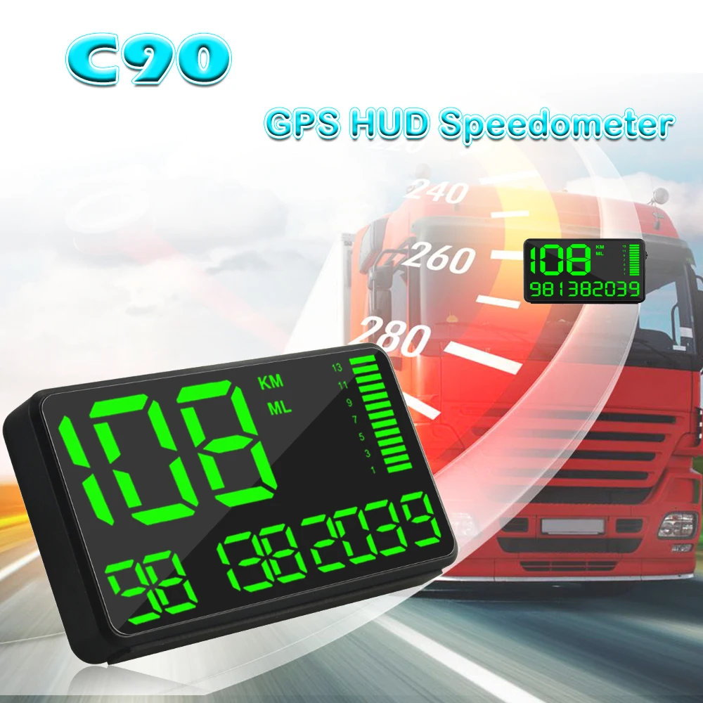 GPS Автомобильный спидометр C90 DC5V универсальный дисплей hud вспомогательный