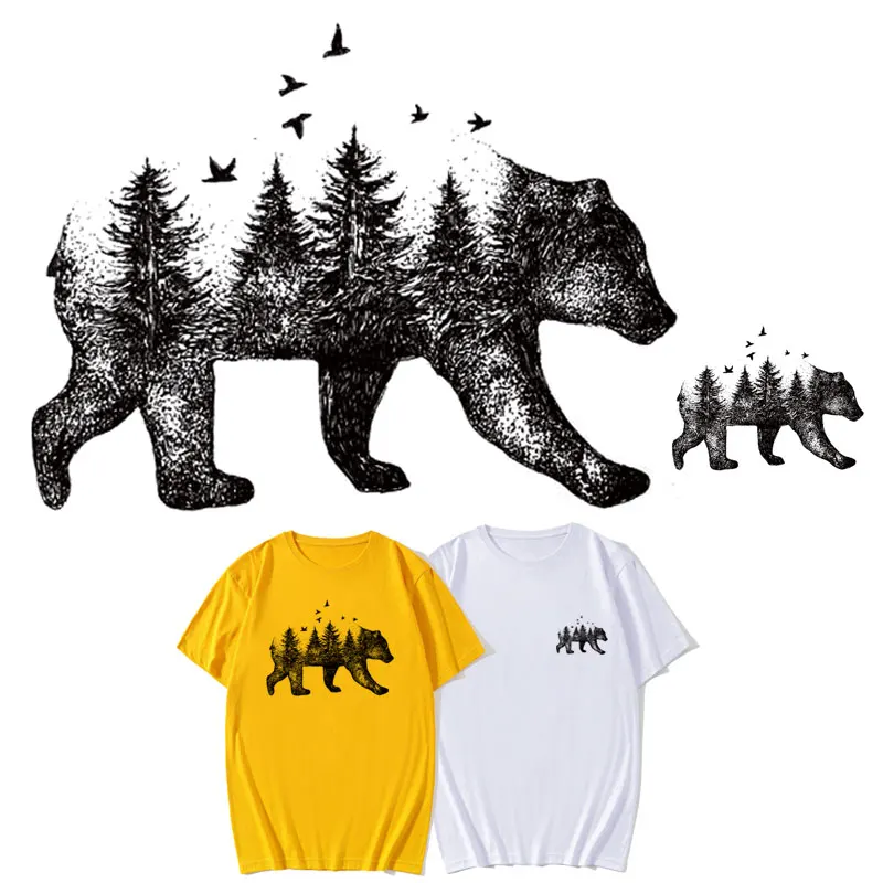 Железная нашивка с изображением лесного медведя на одежде Художественная печать