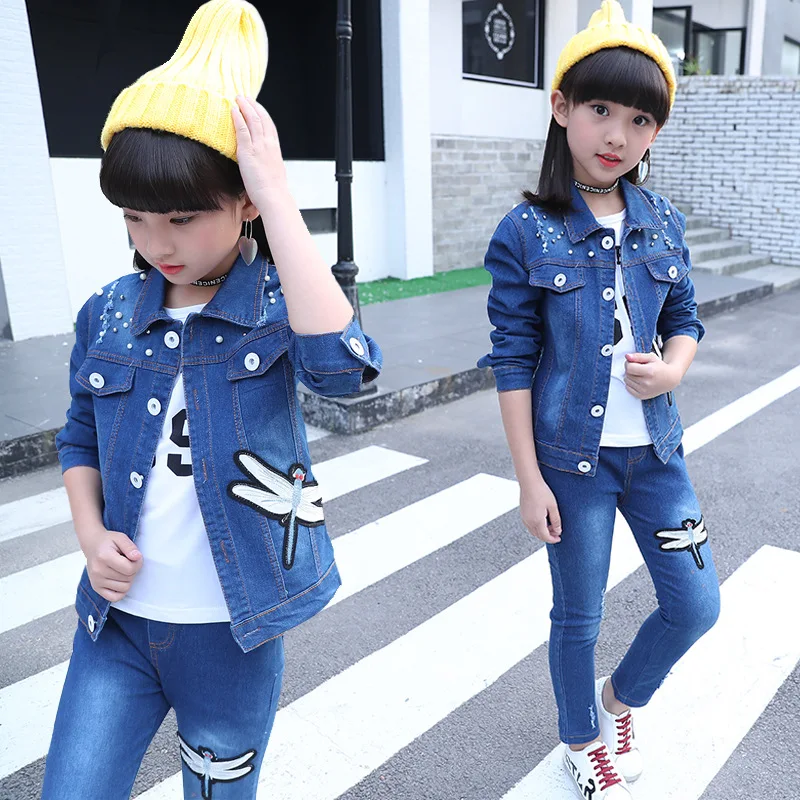 Эксклюзивная детская одежда для девочек на осень и весну Джинсовая Верхняя с