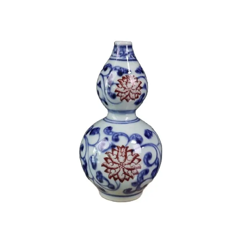 

Chinese Old Porcelain Blue And White Underglaze Red Lotus Flower Vase