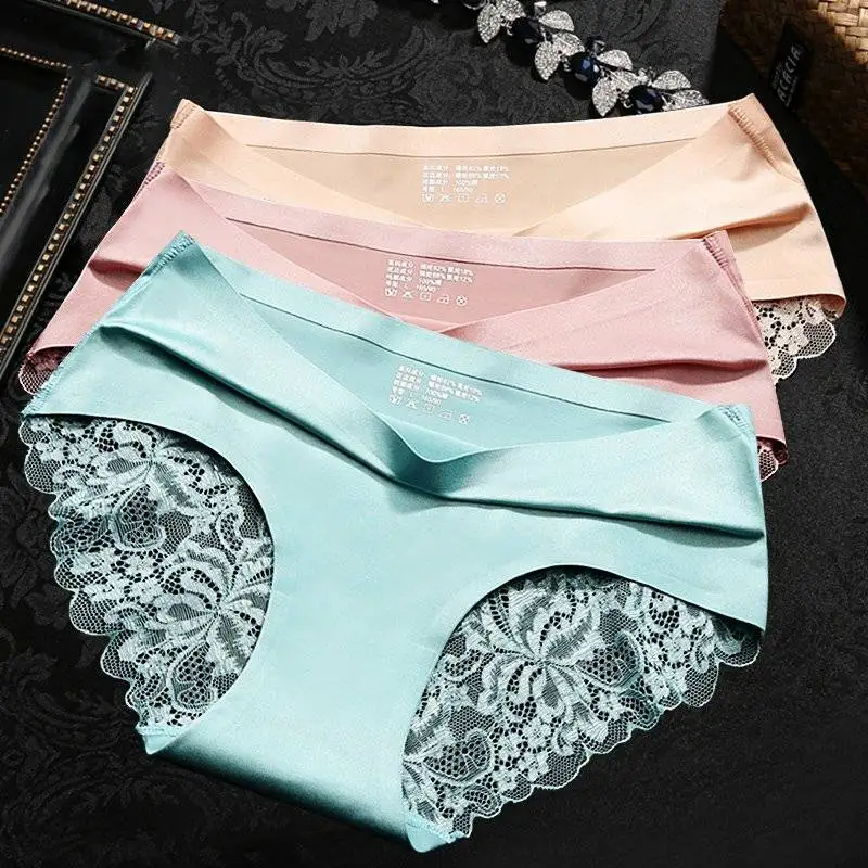 Бесшовные трусики XXXL нижнее белье Для женщин сексуальный Ice Silk трусики для девушек размера плюс женской модной обуви кружева спандекс трусы с низкой талией Панталоны