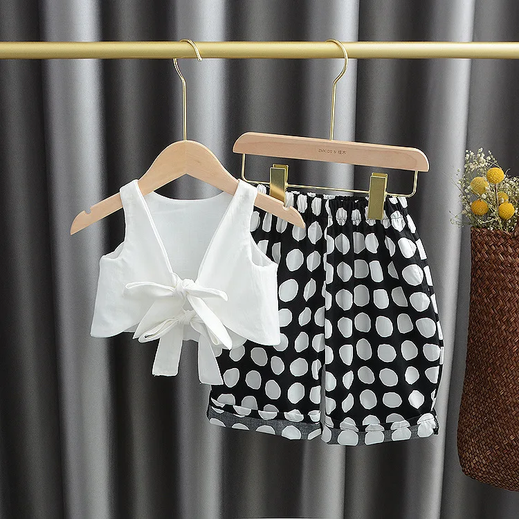 

Baby Girls Sweet 2pcs Suit Summer Dot Bow Backless Girls Sweet Princess Suit kids baby girl Clothes