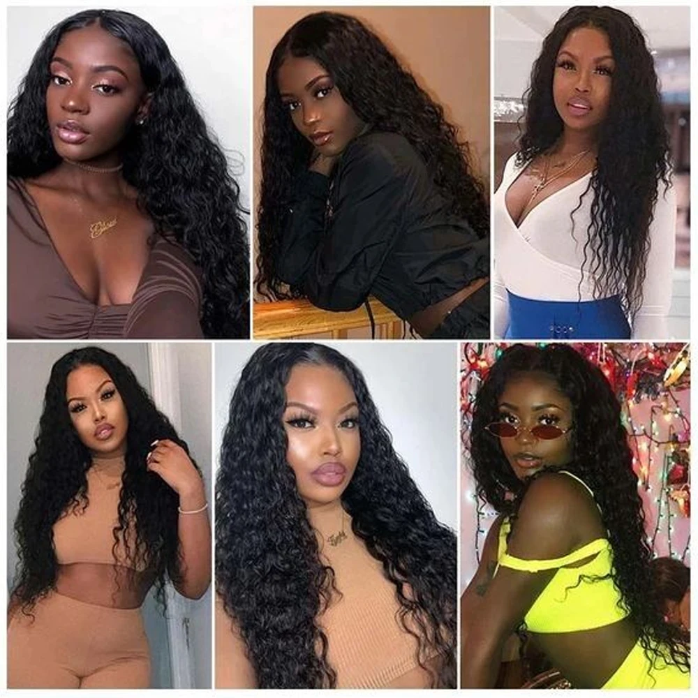 Curly 13x6 200% Lace Frontal Wigs Wavy HD Transparent Front Wig Water Wave Human Hair For Black Women 5x5 | Шиньоны и парики