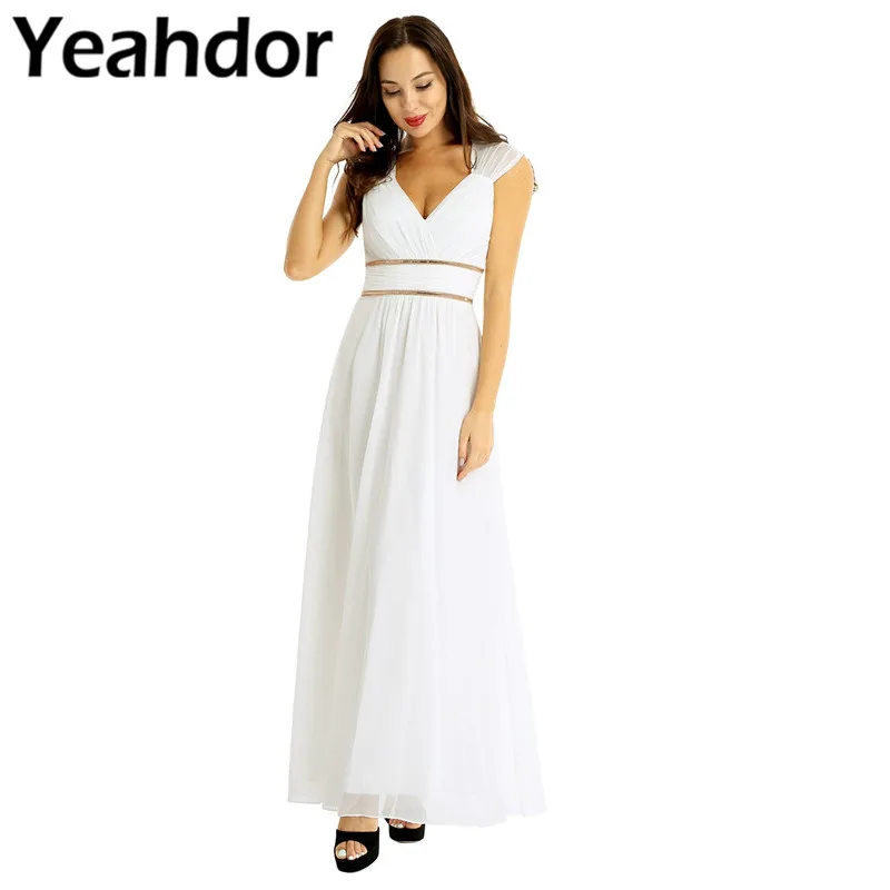 Женские шифоновые длинные вечерние платья с глубоким V образным вырезом без