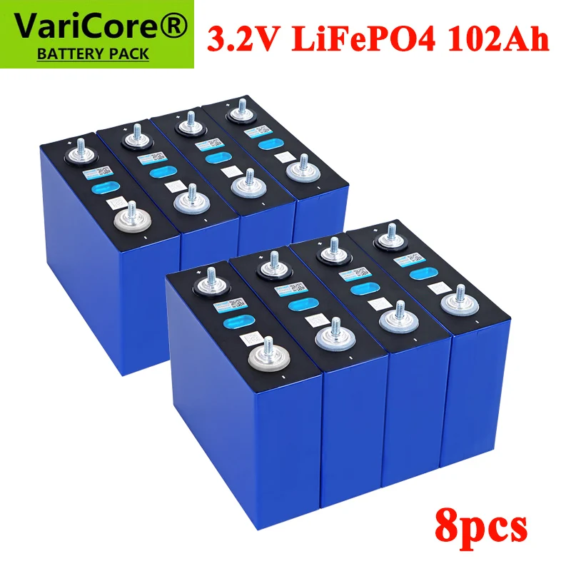 

8pcs 3.2V 102Ah LiFePO4 battery pack Lithium iron phospha DIY 4S 12V 24V 300A Motorcycle Electric Car Solar Inverter batteries