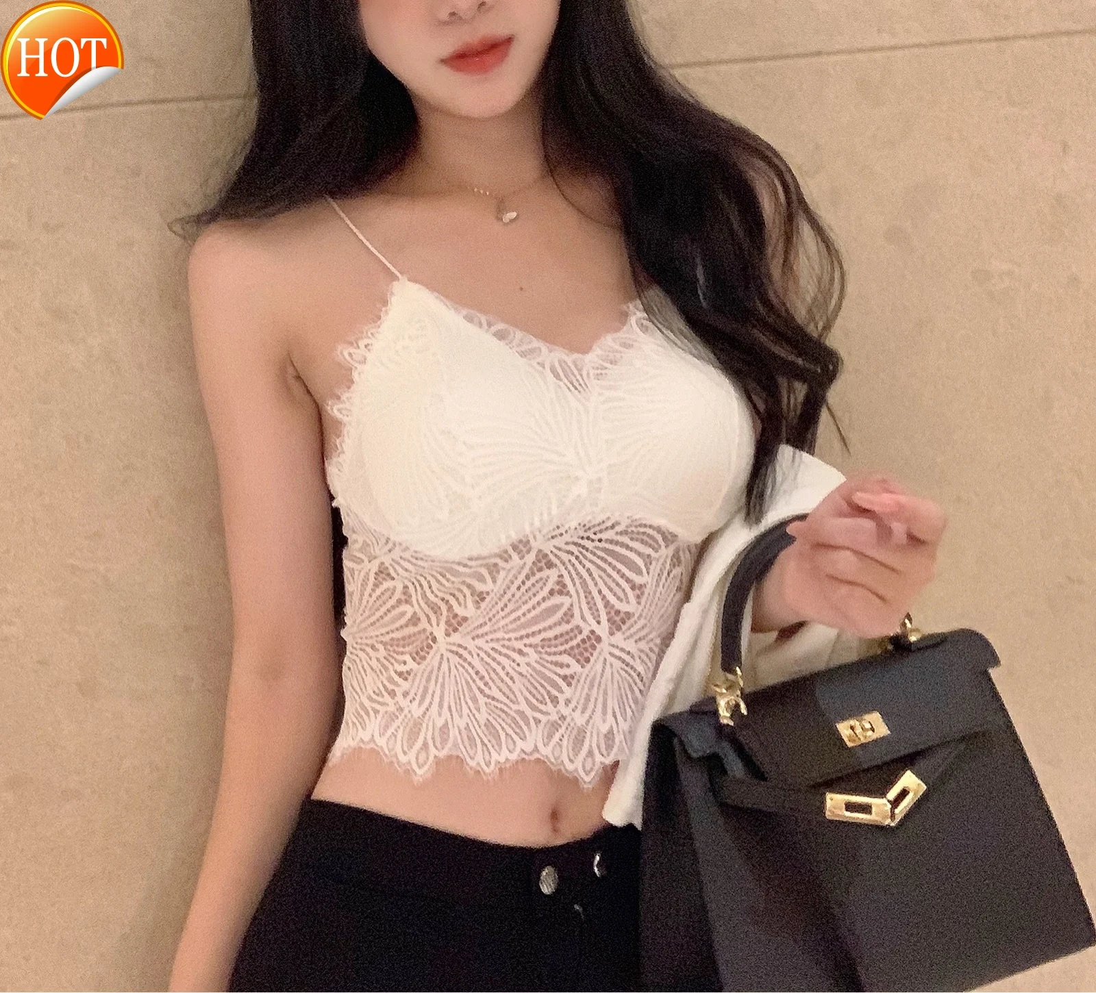 

Новый модный и универсальный кружевной женский топ без рукавов, женский жилет в зарубежном стиле