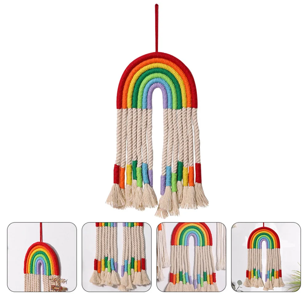 

1Pc Christmas Home Hanging Blanket Colorful Rainbow Pendant Woven Tassel Decor