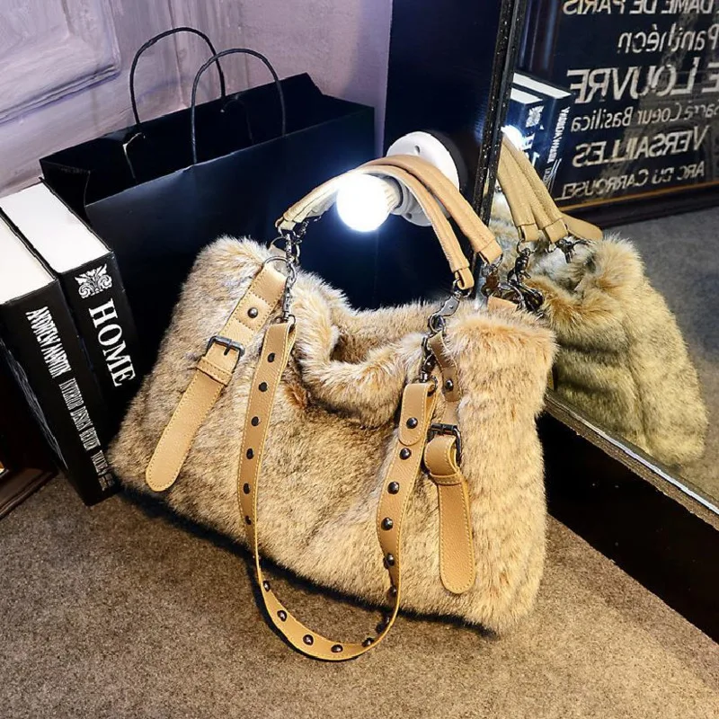 

Shoulder O Tote Bag New Women's Handbag Imitation Rabbit Hair Single Shoulder Hair Bag Women's Bag New Women's Bag