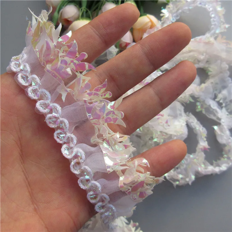 2 слоя плиссированной вуали шириной 3 см яркие цветные кружева с оборками отделка