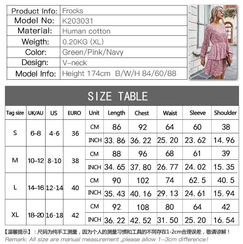 

Mandylandy Ruffle A-line Fashion Casual Dress Vestidos Autumn Women Dress V-Neck Sweet Floral Dresses High Waist Long Sleeve