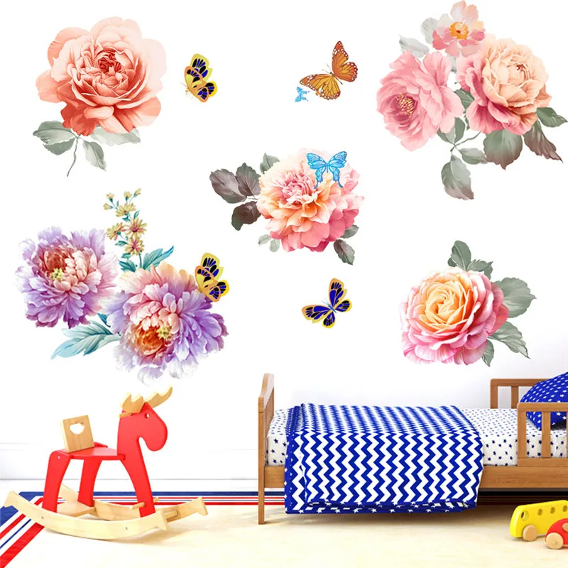 Наклейки на стену с бабочками и цветами для детской комнаты домашний декор