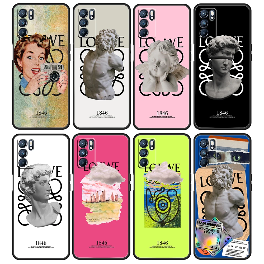 

Love fashion we Soft Shockproof Black Phone Case For OPPO Reno 6 5 4 5Z 5F 5K 10 X ZOOM 4G 5G Pro Plus Coque