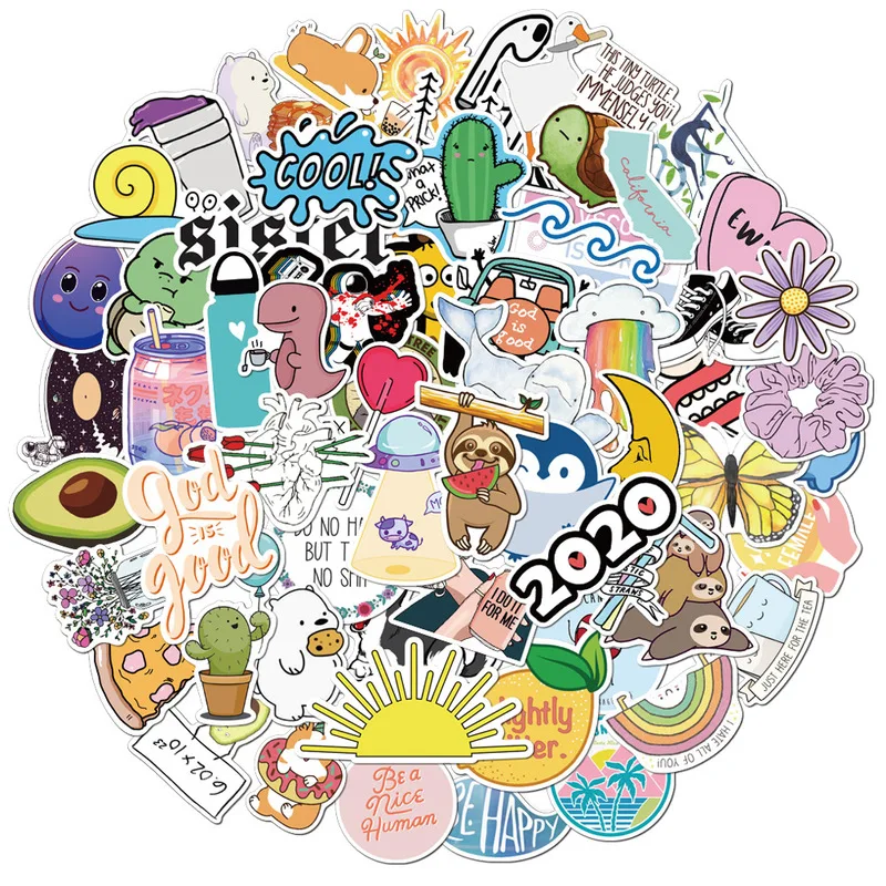 

75Pcs Vsco Girl Stickers Cartoon Cute Small Fresh Sticker Waterproof Graffiti Decorative for Suitcase Guitar Notebook Toy