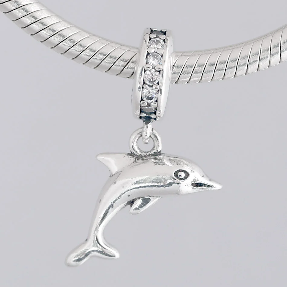 

Original Cute Playful Dolphin With Crystal Pendant Bead Fit 925 Sterling Silver Bead Charm Bracelet Diy Jewelry