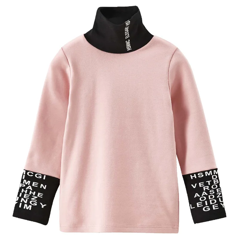 Базовая Осенняя футболка с высоким воротом и принтом в виде букв для девочек 2020