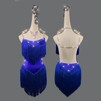 top sale latin dance dresses for women blue purple club party dancer singer entertainer fringe tassel blue purple dance dress