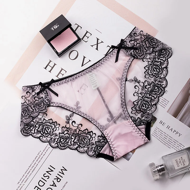 Женское нижнее белье с кружевной вышивкой и низкой талией розовое красное |