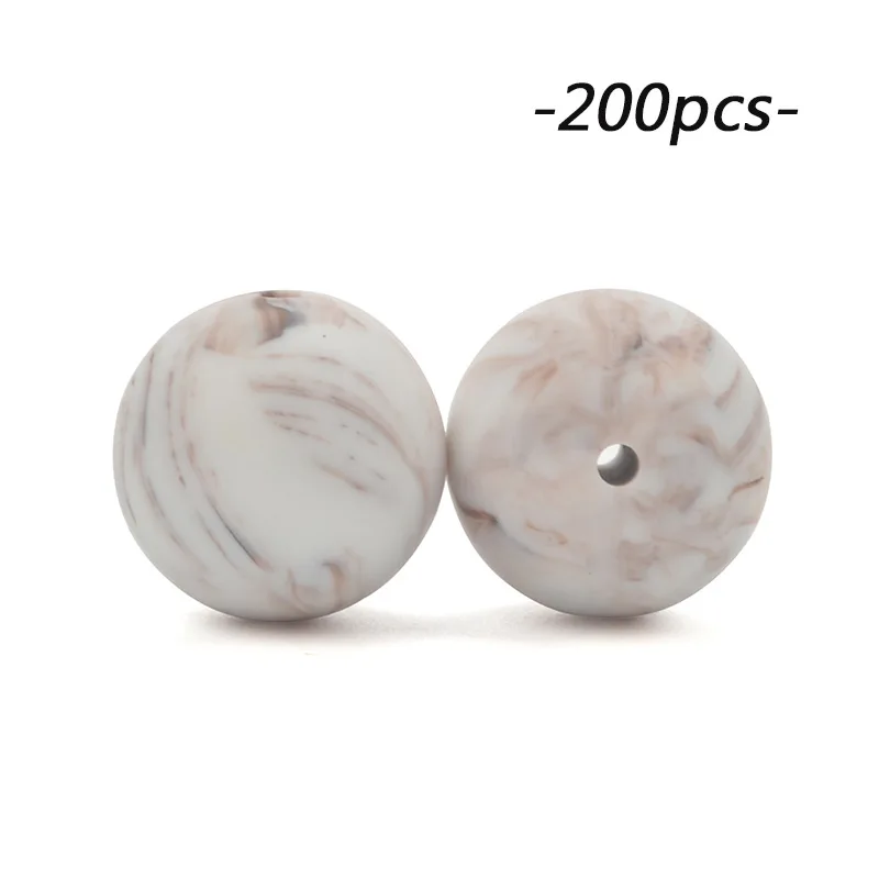 brown marble LOFCA 200 шт./лот, силиконовые бусины, 15 мм, Круглый прорезыватель, ожерелье, детский прорезыватель, игрушка, BPA бесплатно, сделай сам, жевательные подвески, аксессуары для новорожденных, кормящих - Цвет: brown marble