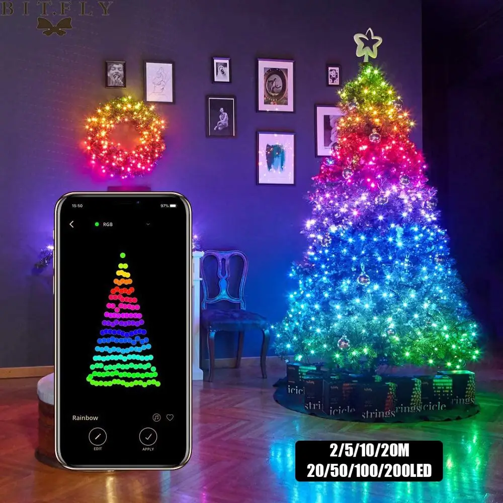 

Christmas Tree Decor Bluetooth Led String Lights Merry Xmas For Home 2021 USB Smart Lamp Navidad Noel Gifts New Year Decoration