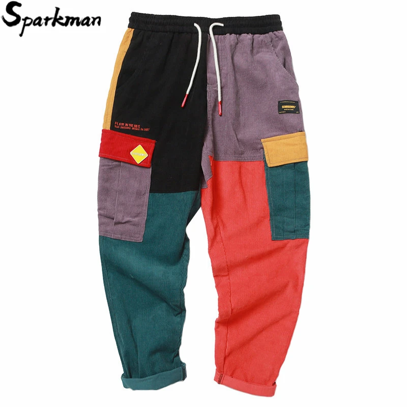 Брюки карго мужские вельветовые с большими карманами в стиле хип хоп