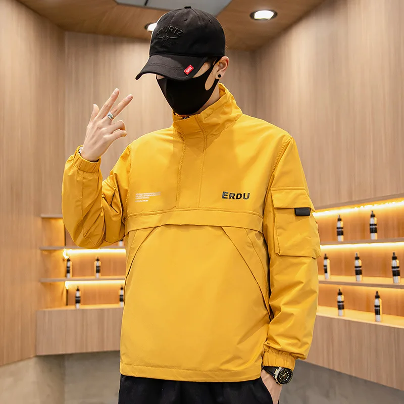 

Spring & Autumn New Wild Simple Solid Trendy Brand Stand Collar Pullover Jacket Plus Size Loose Casual Men Jacket Free Shipping