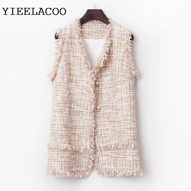 Твидовый жакет без рукавов с блестками яркого цвета Ткань Повседневный
