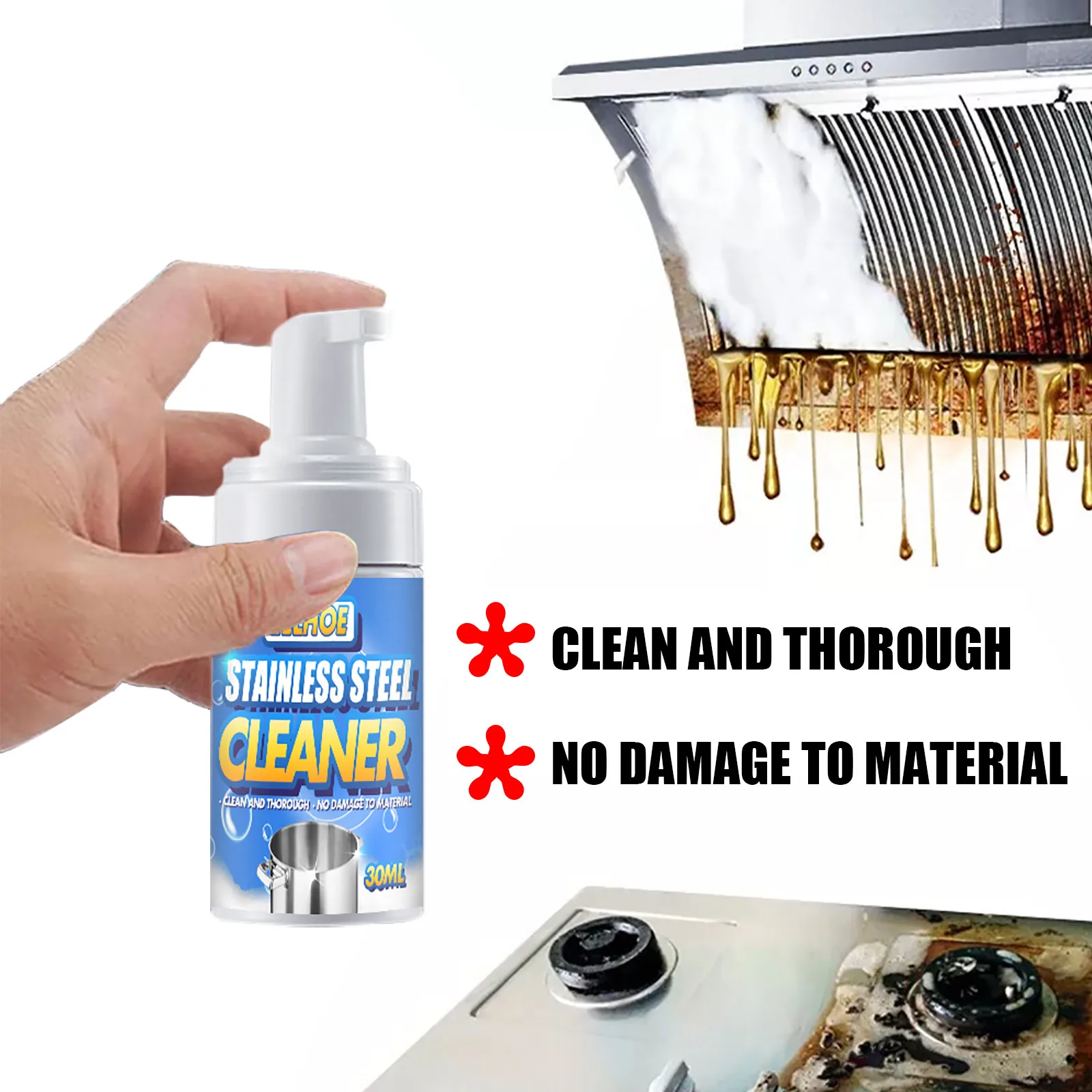 Многофункциональное средство для уборки кухни и дезодорирования 100 мл / 30 мл, нержавеющая сталь, очищающее средство для дома от жира и общего назначения.
