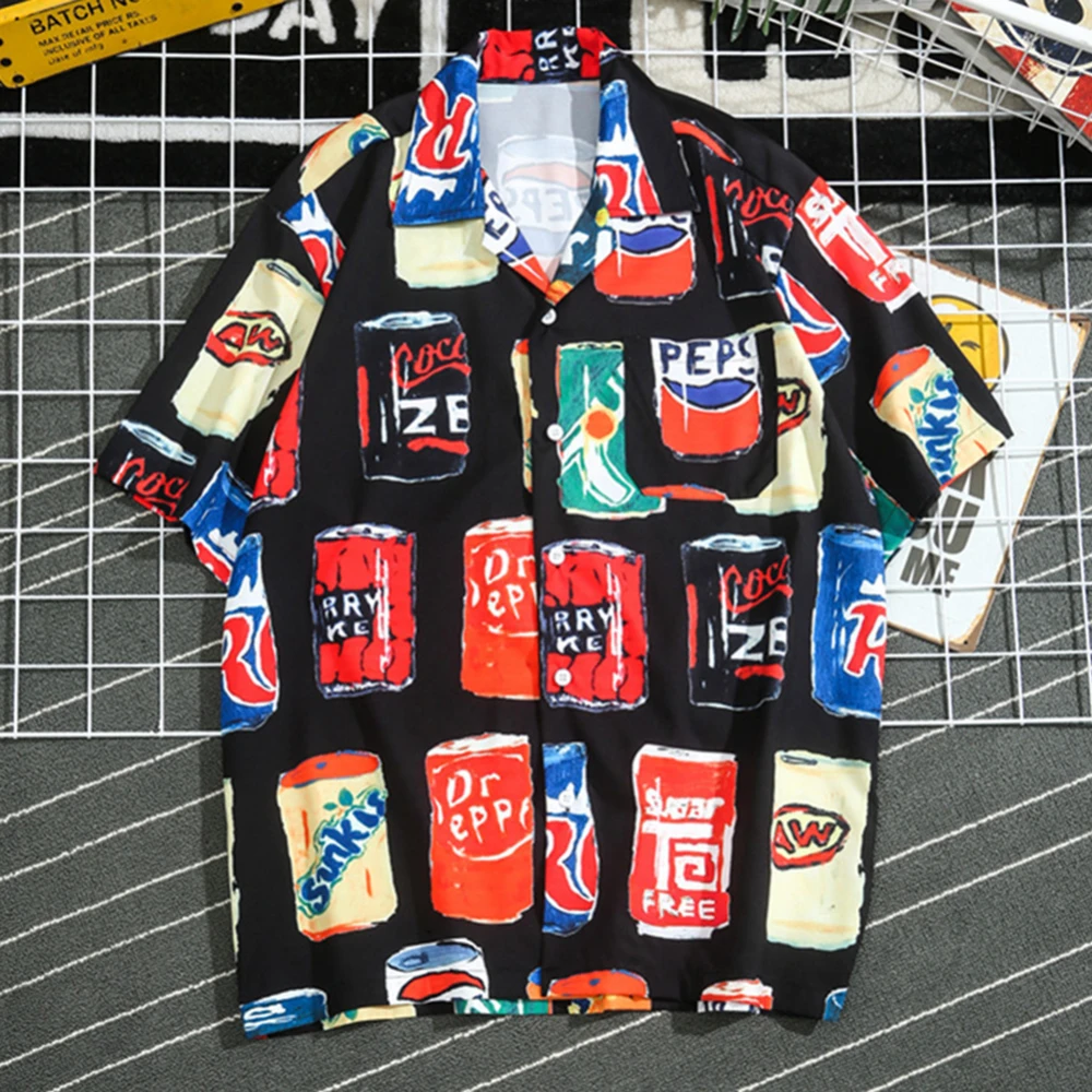 Мужская пляжная гавайская рубашка с принтом и отложным воротником летние