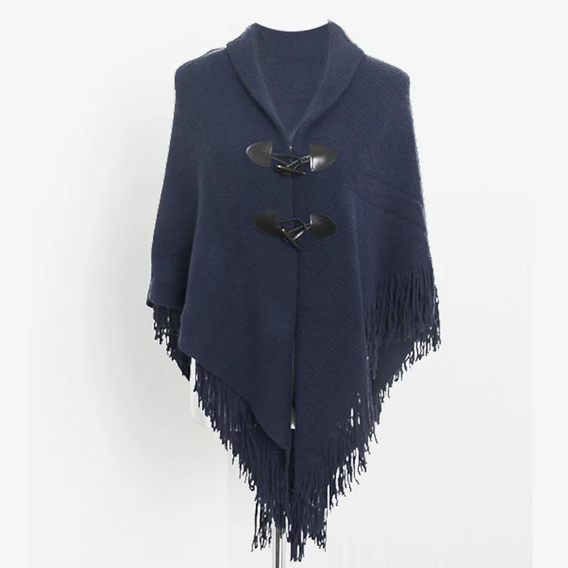 Модное женское пончо с кисточками Женская Пашмина на пуговицах шали шарф