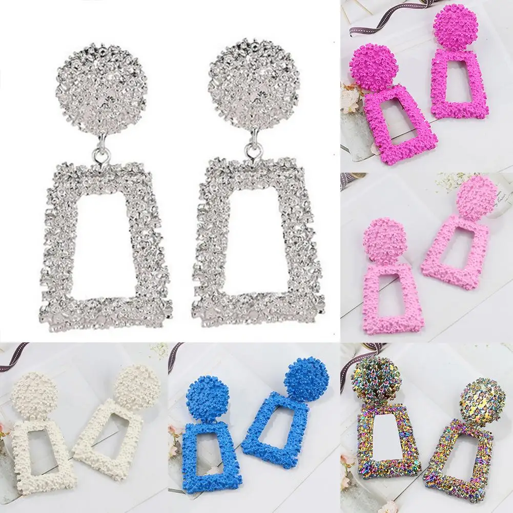 Женские модные геометрические трапециевидные длинные полые висячие серьги