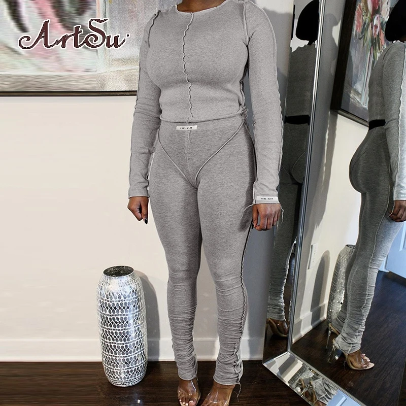 

Artsu модные яркие линии украшения спортивная одежда повседневные комплекты из 2 предметов женские костюмы топ с длинными рукавами и круглым ...