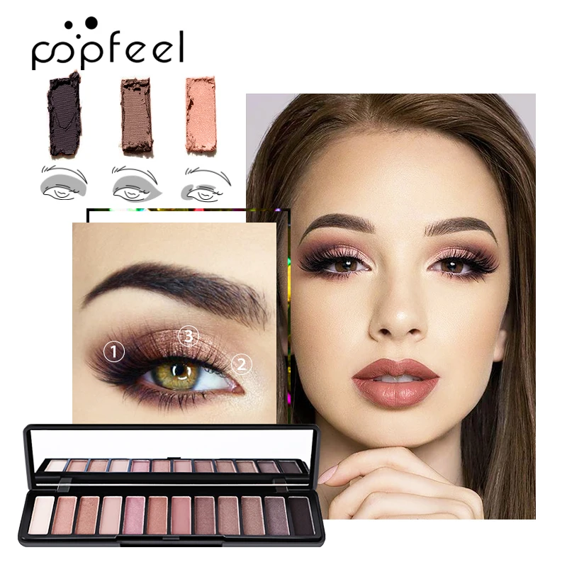 POPFEEL 12 цветов Сияющие тени для век Палитра стойкие матовые Smoky Eyes водостойких